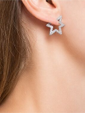 APM Monaco Gem Embellished Silver Star Pavé Hoop Earring
